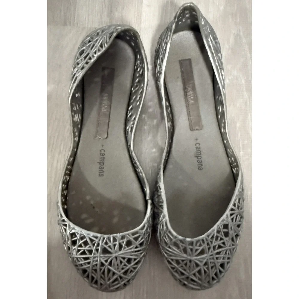 mini Melissa Campana Papel Kids Size 2 Silver Glitter Jelly Flats Good Condition